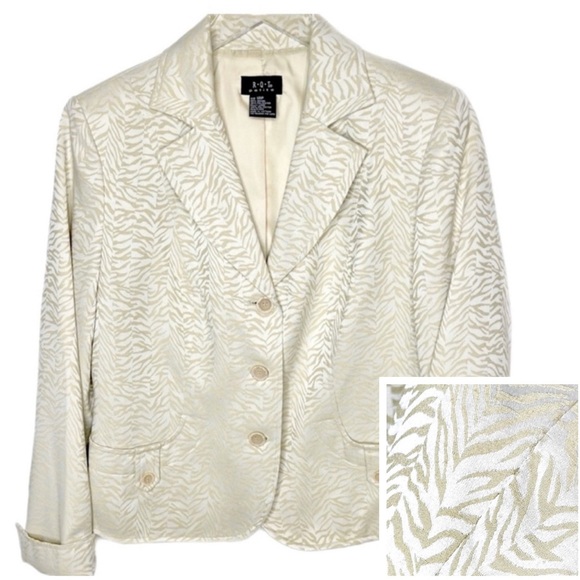 RQT Blazer Cream Tan Tiger Stripe Sz 10 Petite - Picture 1 of 12